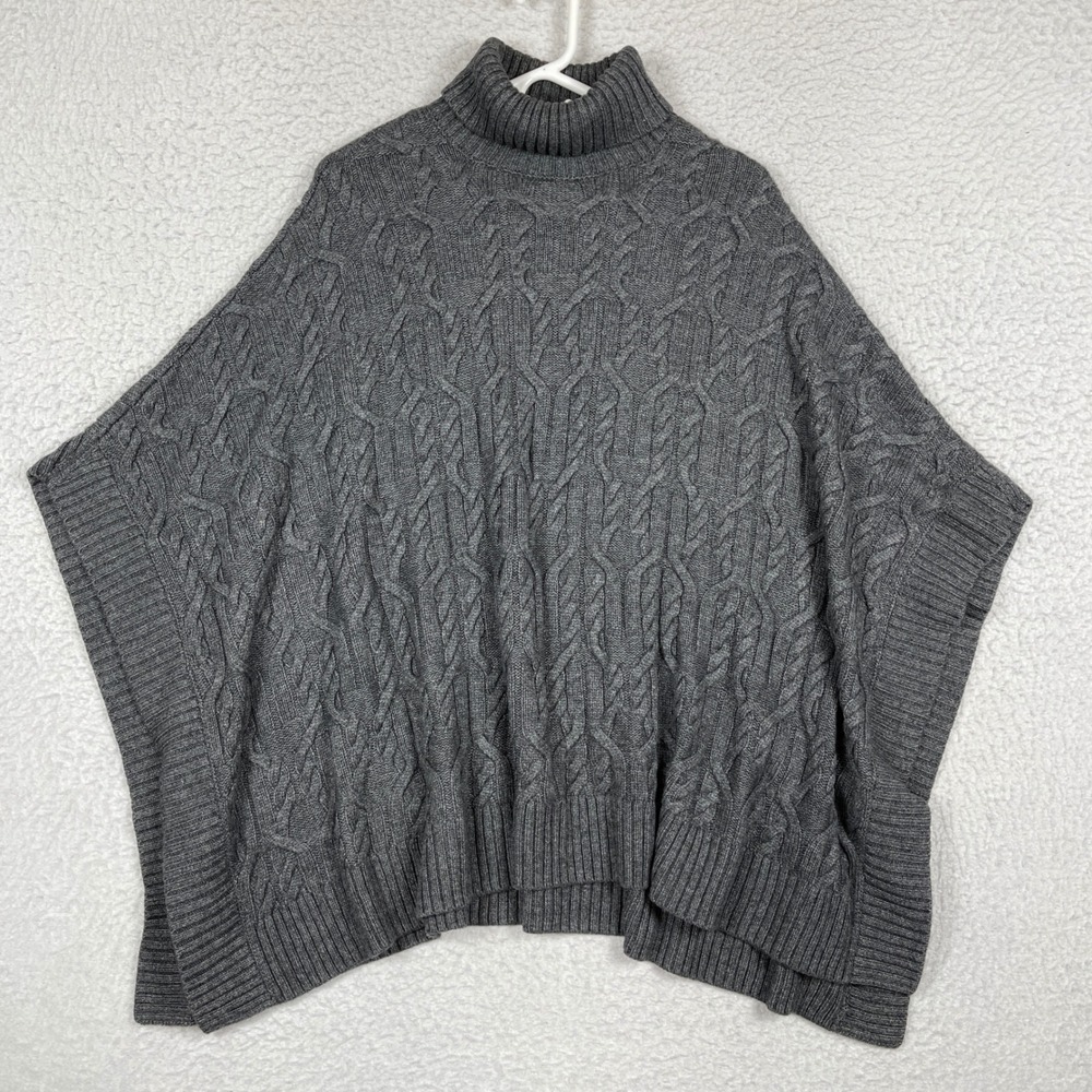 Brooks Brothers Poncho Sweater Women OS Gray Cable Knit Merino Alpaca Turtleneck
